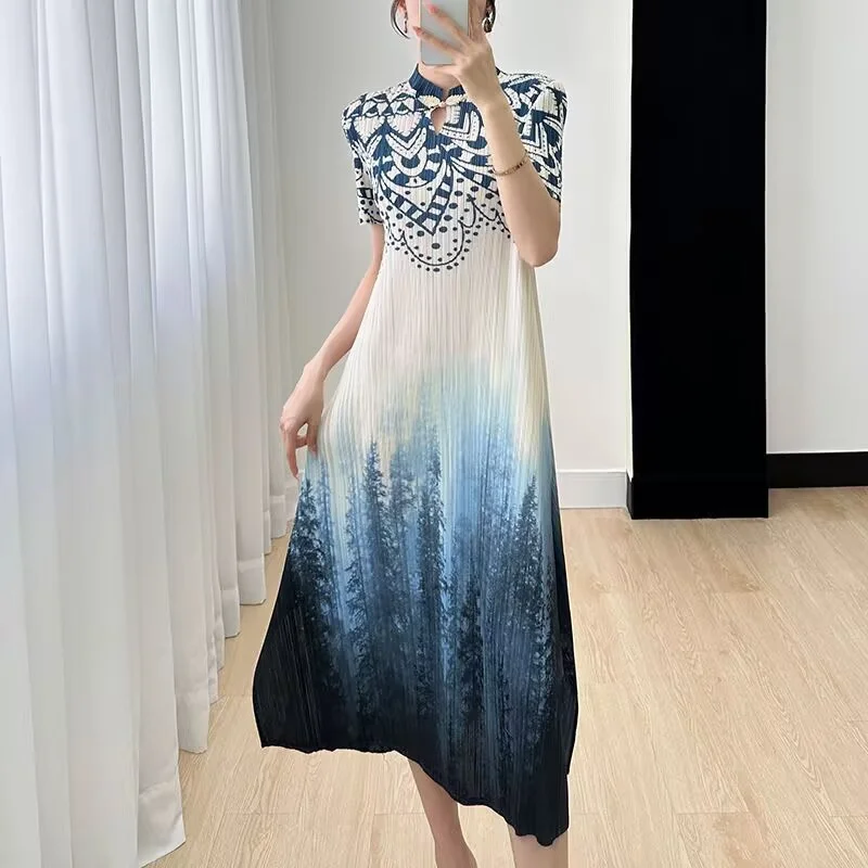 

Womens Dresses Evening Dresses SummerMiyake Loose Gradient Beautiful Print Comfortable Casual Temperament Fashion Dress Woman