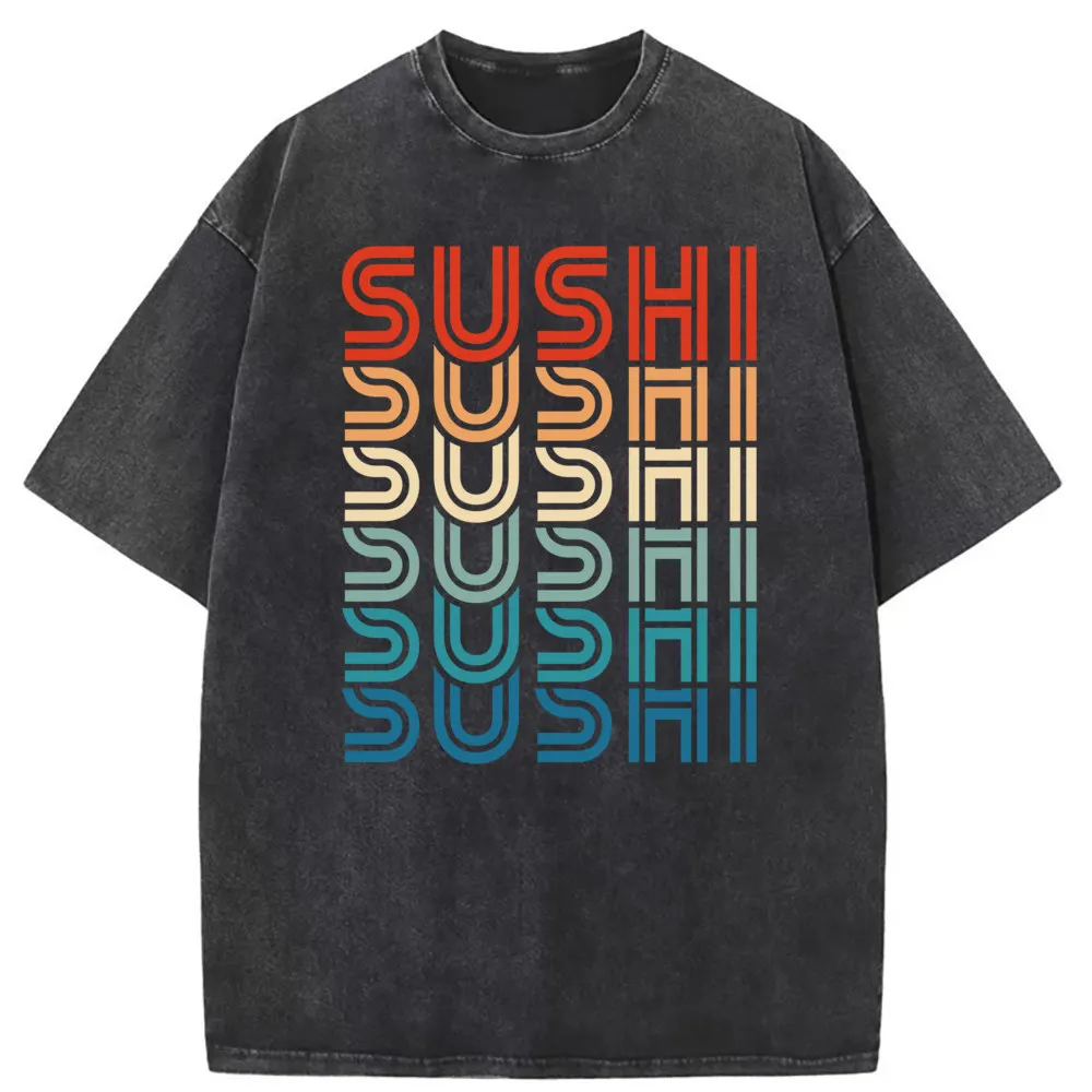 Sushi Man Fashion Letters Printed T-shirts England Style Streetwear Sweatshirts Unisex Long Sleeve Tee Shirt Men Washed Tshirts