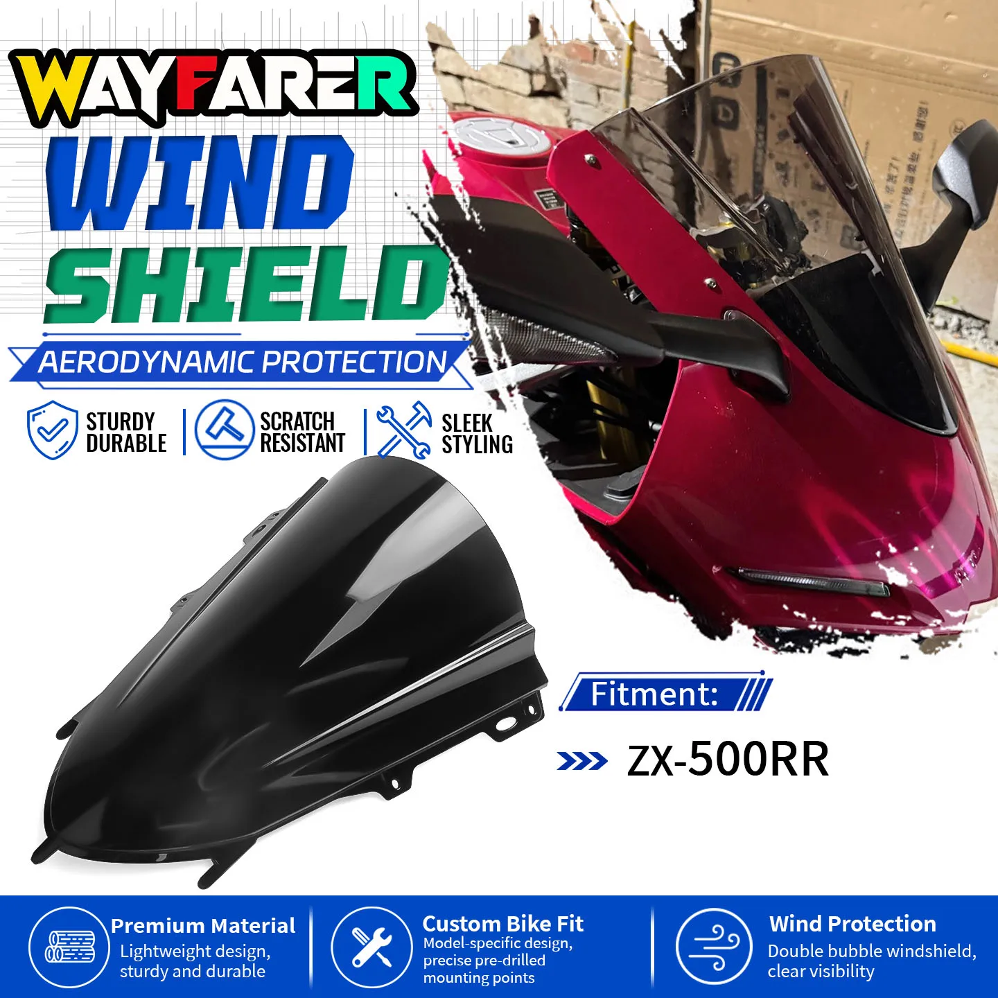 Motorcycle Double Bubble Windscreen Visor Windshield For ZX 500RR ZX-500RR 500 RR RR500 2025-2026 Accessories