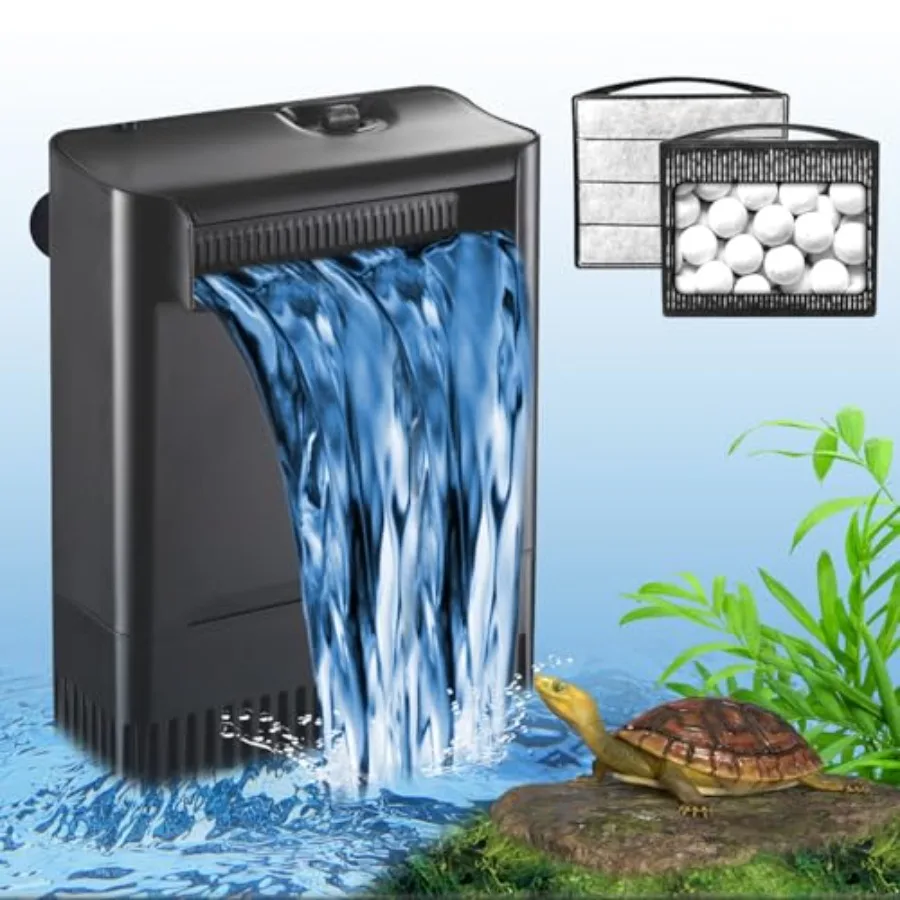 

Turtle Tank Filter Aquarium Filter Power Adjustable 20-75 Gal. 290GPH Large Internal Filter 3-Stage Waterfall Bio-Filtration Lo