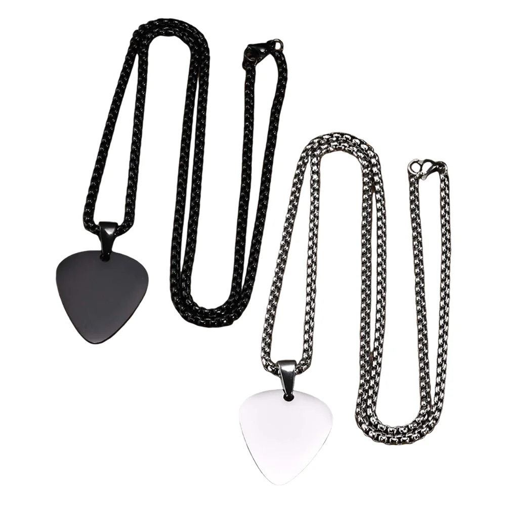 

2 Pcs Guitar Pick Pendant Necklace Stainless Steel Adjustable Chain Black Silver Custom Engraved Heart Shape Fashion Jewelry