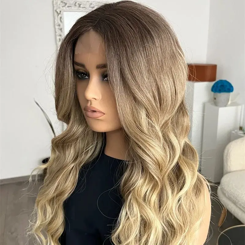 أومبير شقراء مع خطوط بنية الاصطناعية الدانتيل شعر مستعار أمامي أعلى السويسري HD الدانتيل الشفاف المصنع الأصلي الباروكات رخيصة غلويليس الباروكات #2