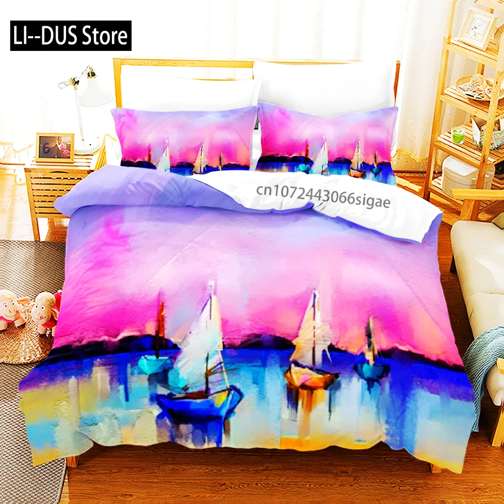 

3D Artistic Bedding Set Oil Painting Pattern Printed King Duvet Cover With Pillowcases Hot Sale Vintage Naturally Landscape