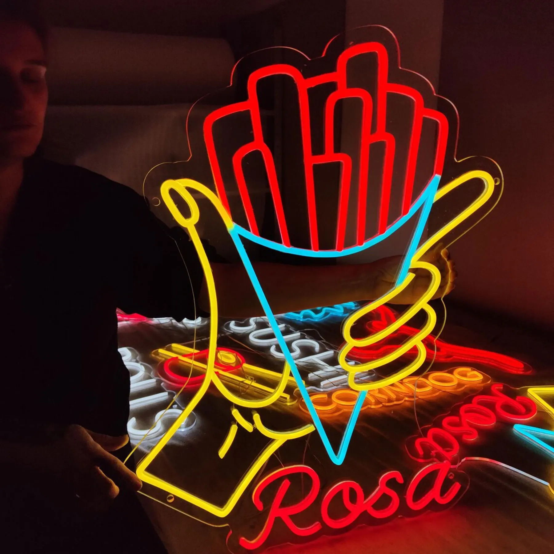 

Custom French Fries Neon Sign Business Shop Open Wall Hanging Custom Fried Potato Chips Neon Fast Food Decor