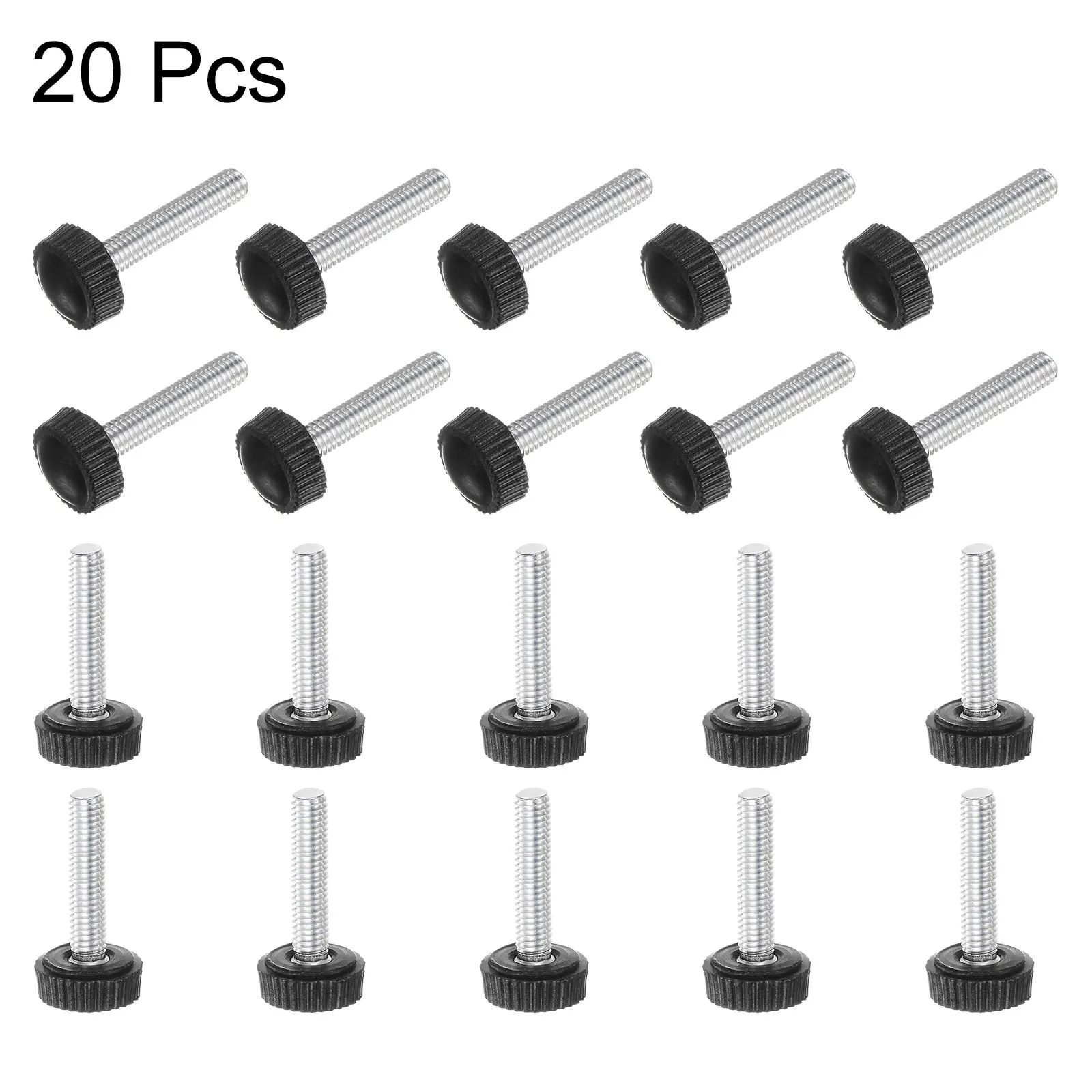 20 peças botão serrilhado de rosca macho métrica botão de fixação de parafuso de polegar preto