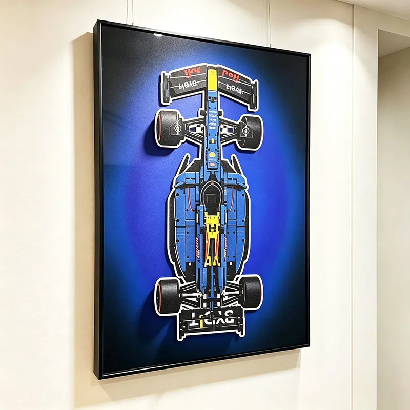 Wall‑mounted display frame for adult collectors, compatible with LEGO 42206 Red Bull RB20 F1 race‑car building‑block set. view 2