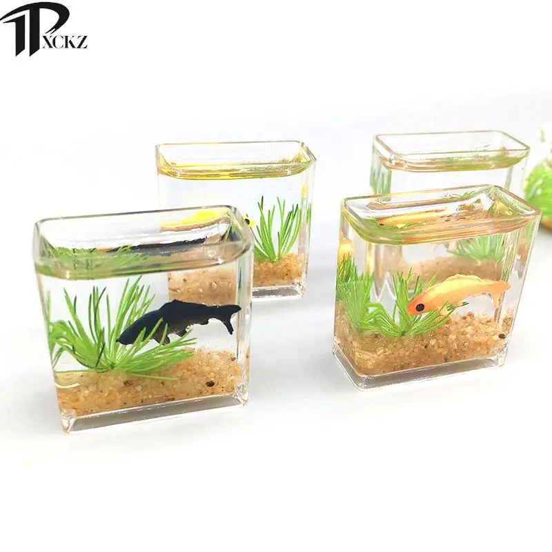 1Pc Doll Aquarium Dollhouse Miniature Glass Fish Tank Bowl Aquarium Doll House Home Ornament Doll House Decorative Toys