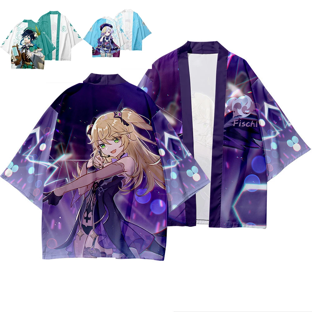 

Genshin Impact T Shirt Cloak Men Women Kimono T-shirt Kids Boy Cosplay Costume QIQI XIao Game Tops Tees Robe Anime Clothes Robe