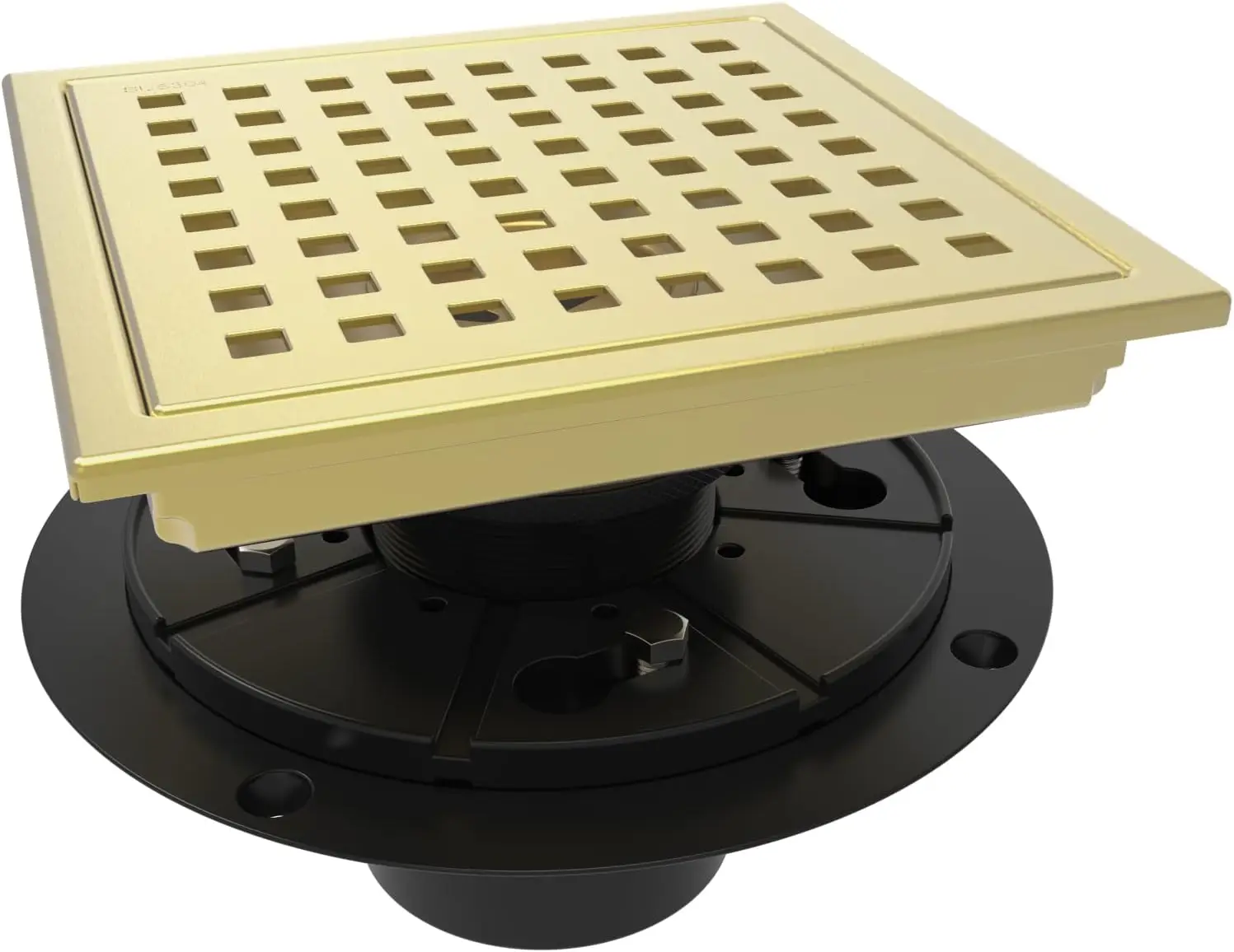 

6 Inch Square Shower Floor Drain with Flange,Quadrato Pattern Grate Removable,Food-Grade SUS 304 Stainless Steel,Watermar