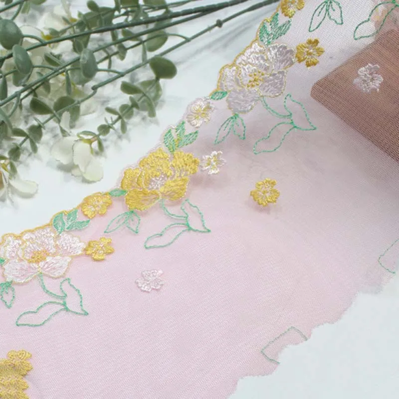 

30Yards Pink Floral Embroidery Lace Trim Clothing Sewing Craft DIY Apparel Fabric Lace Trimmings 2025