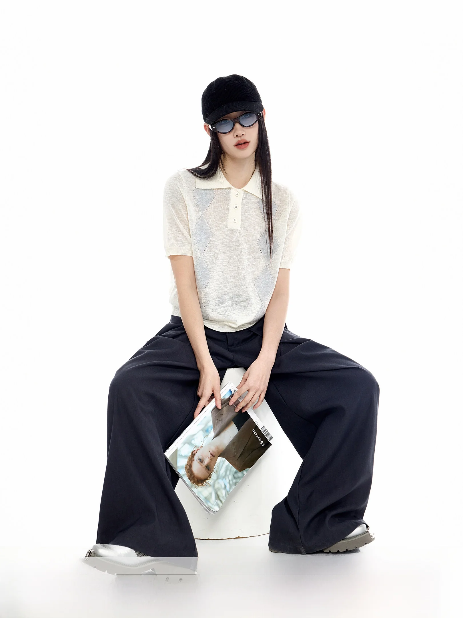 

Легкий трикотажный топ с коротким рукавом для женщин, летний, новый, повседневный, свободный, с узором, ICH MODE, женская трикотажная одежда