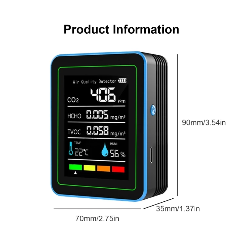ipiip 5 in 1 실내 공기질 모니터 전문적인 정확한 CO2 TVOC HCHO 습도