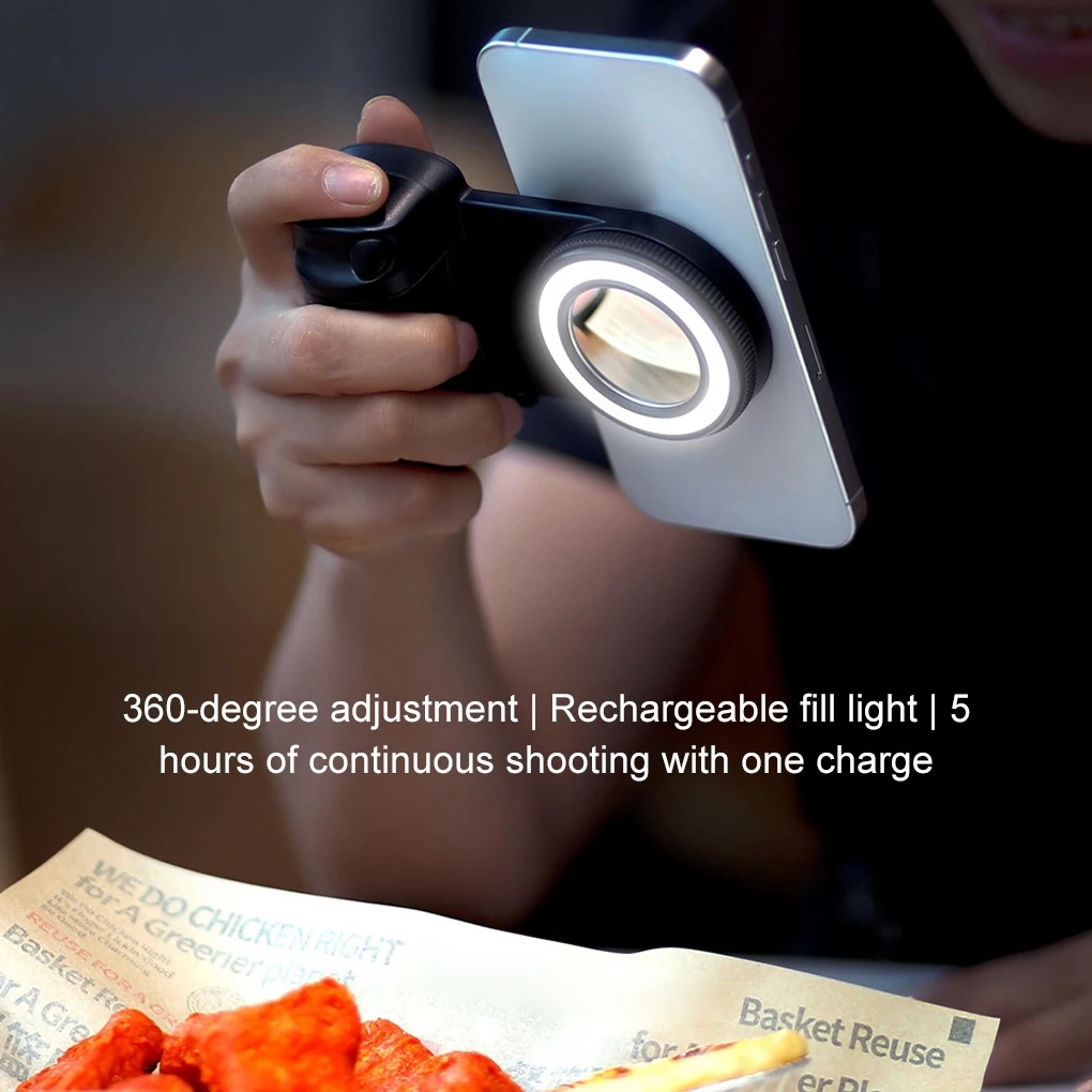 Magnetic Smartphone Handle Grip with Detachable 30M Bluetooth Remote with Fill Light Anti-shake Selfie Shoot Fill Light
