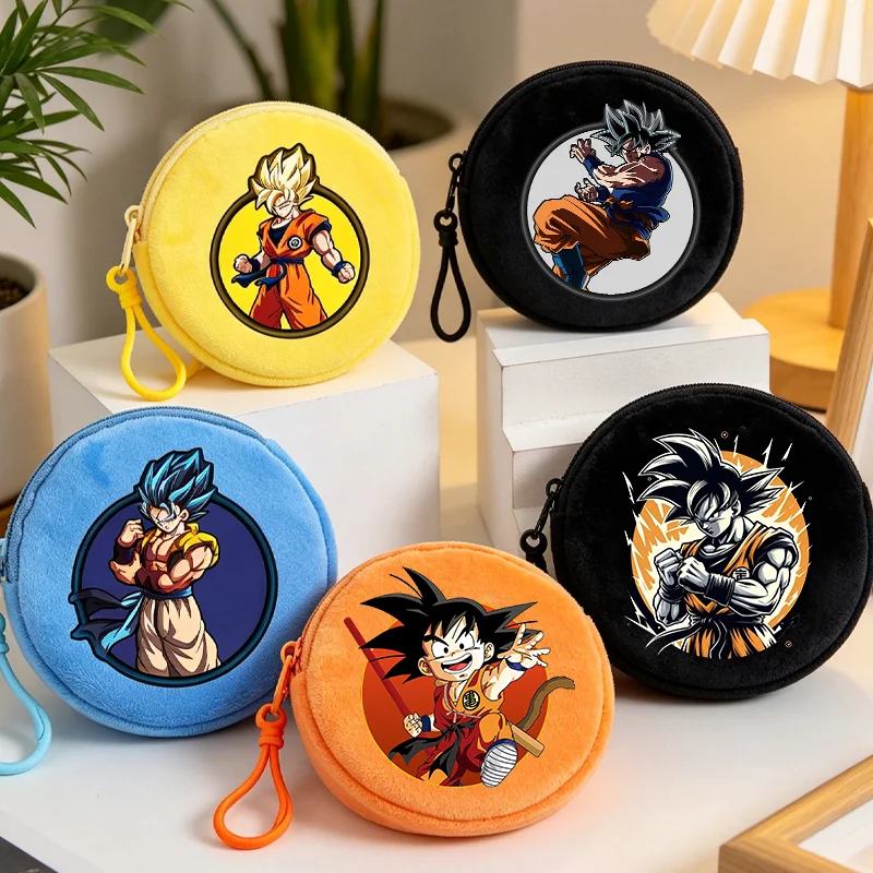 Porte-monnaie Dragon Ball, mini portefeuille rond, couleurs macaron, sacs à monnaie, Goku, figurine d'anime kawaii, porte-monnaie à fermeture éclair, cadeau d'anniversaire