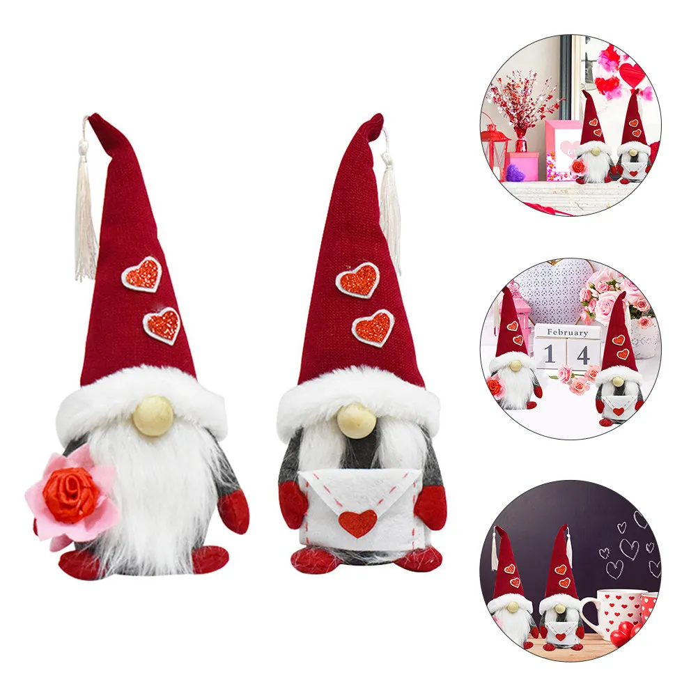 

2Pcs Valentine's Day Gnome Ornament Romantic Festival Home Adornment Compact Size Decorative Scene Prop Creative Festival Decor