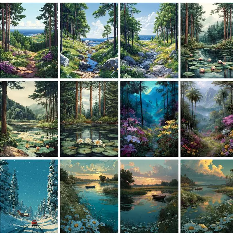 GATYZTORY Modern Paint By Numbers For Adults Coloring By Numbers Forest Landscape Home Decors Gift Picture Drawing Paint Kit Diy