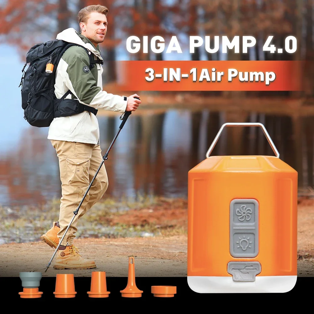 GIGA Pump 4.0 3-in-1 Portable Mini Electric Inflator USB Charging Outdoor Air Pump Air Mattress Boat Vacuum Pump Camping Latern