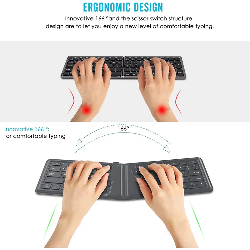 BOW Bluetooth Foldable Mobile Phone Keyboard Rechargable Portable Wireless Folding Keyboard for iPhone Huawei Phone