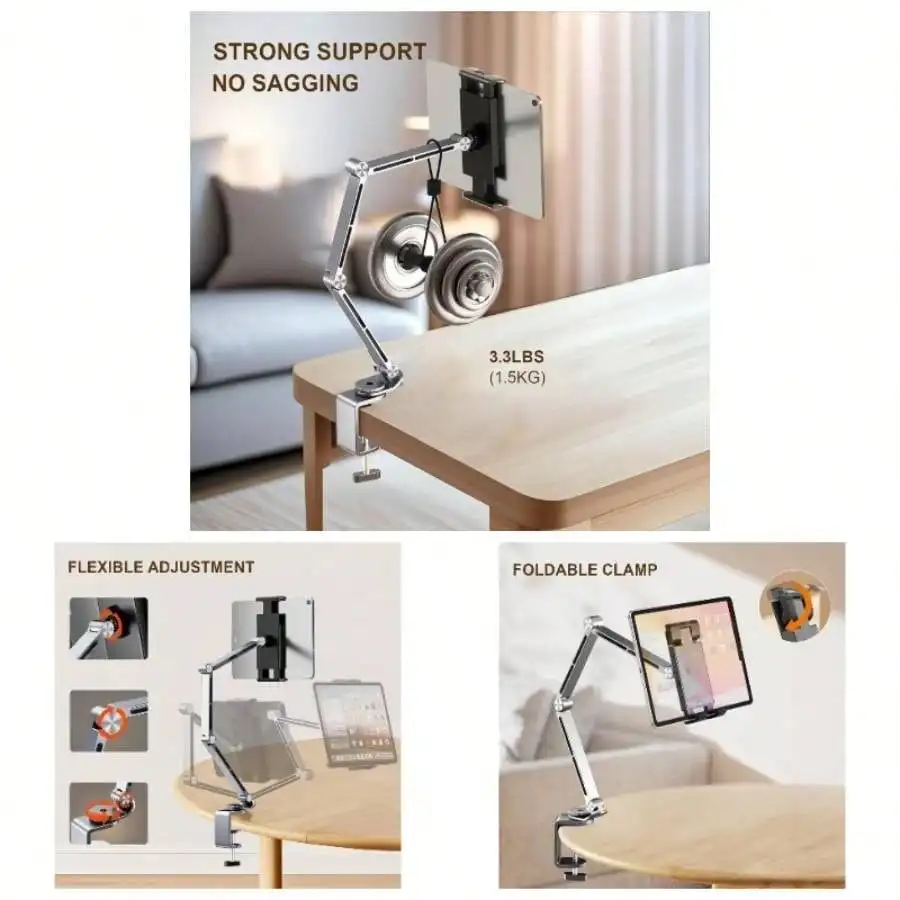 

Tablet Stand Holder Desk Aluminum Alloy Desk Mount Monitor With 360Rotate Base, AdjustableFoldable Tablet Arm 4. Inch - 15.6 Inch Screen Phone, Fire, Monitor Compatible With IPhone, Android Phone, Gift For Birthday, Family, Friends Gifts Birthday Phone Ho
