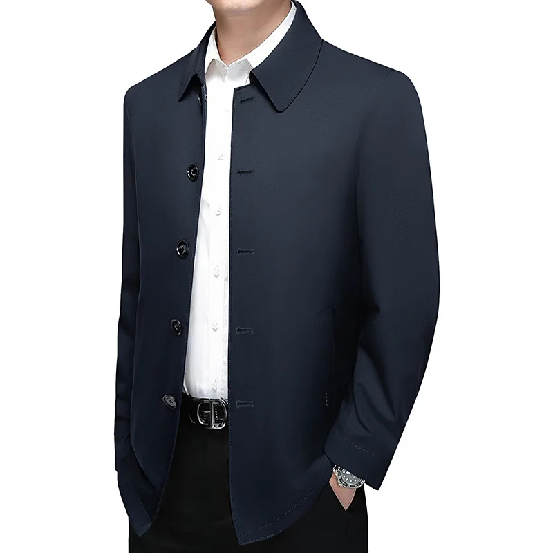 

2026 Spring/Summer New Style Collarless Mid-Aged Men's Casual Solid Color Jacket Shirt Coat for Dad - Business Style Jacket