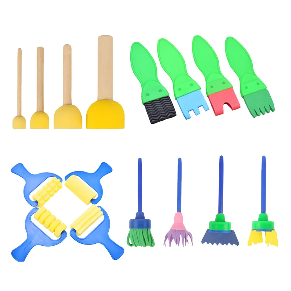 

16pcs in 1 Set DIY Painted Sponge and Seal Set Colorful Baby Early Educational Broom Head Painting Supplies Graffiti Dra