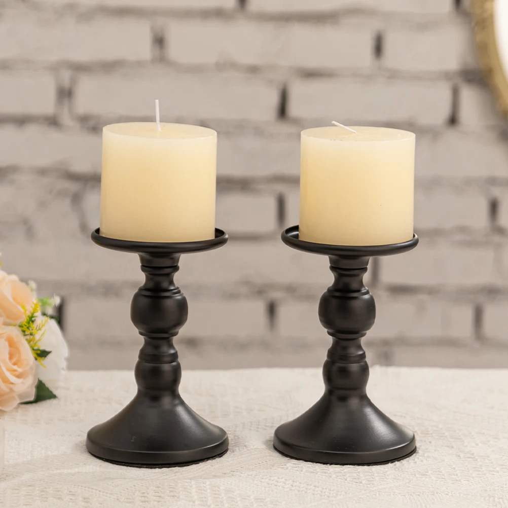 

2pcs Holders Black Tealight Simple Base Metal nament Vintage Wrought Iron Metal For Table Desktop Decor