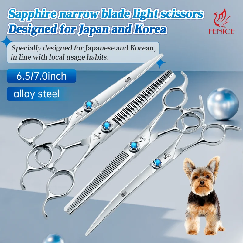 

Fenice Master Series JP440C steel 6.5/7.0 inch Sparkling Blue Screw Pet Grooming Scissor Set Kit for JP&KR Dog Groomer Household