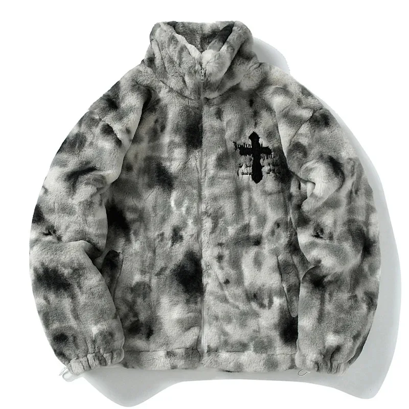 سترة صوف كلاسيكية من Streetwear مطرزة متقاطعة كبيرة الحجم غير رسمية منفوش وسحاب معطف هاراجوكو هيب هوب للرجال سترات 2023
