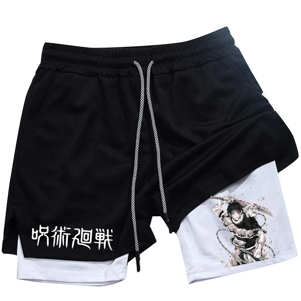 Anime performance shorts Toji flower men\'s gym casual sports shorts fitness running mesh 2-in-1 sports shorts