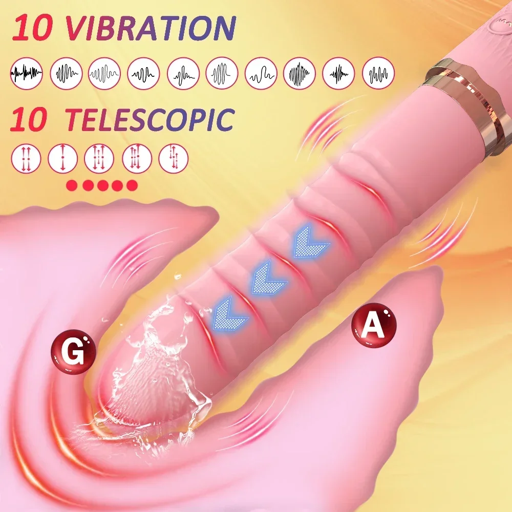 10 Telescoping Vibrator for Women G-Spot Thrusting Dildo Female Masturbator Clitoral Stimulator Adult Sex Toy