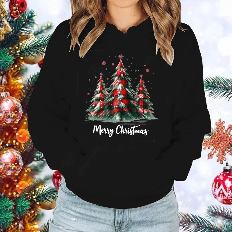 New Merry Christmas Tree Printing Hoodies For Women Men Autumn Winter Sweatshirt Fashion Streetwear Pullover Christmas Hooded