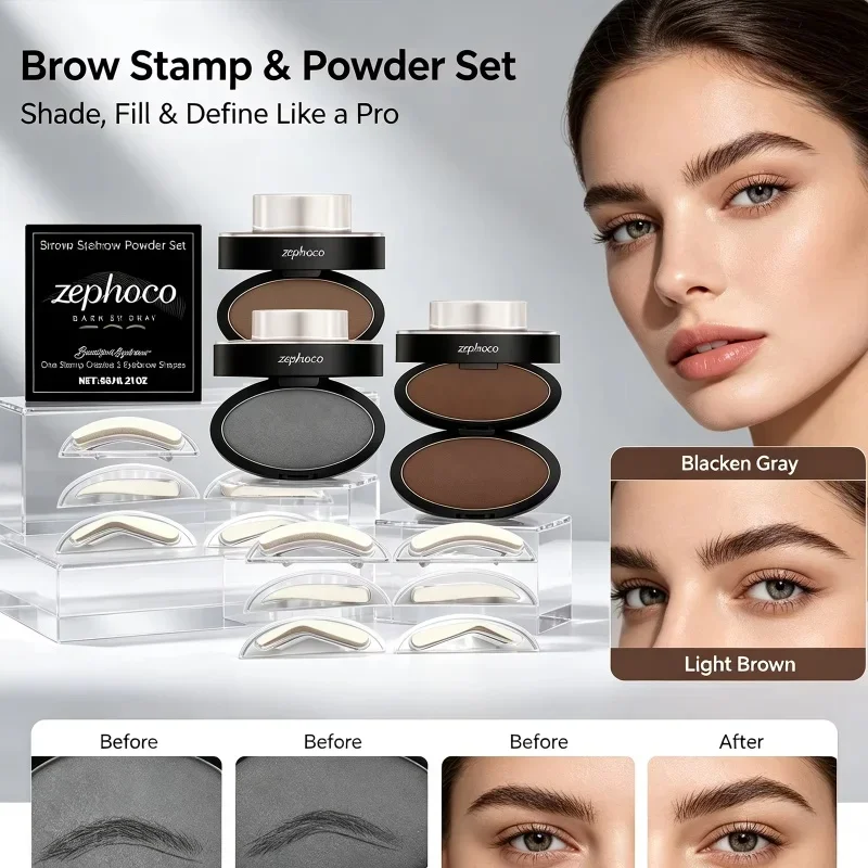 Quick Shaping Eyebrow Stamp Powder Kit Multiple Eyebrow Templates Waterproof Smudge Free Brow Makeup Cosmetic Set Makeup