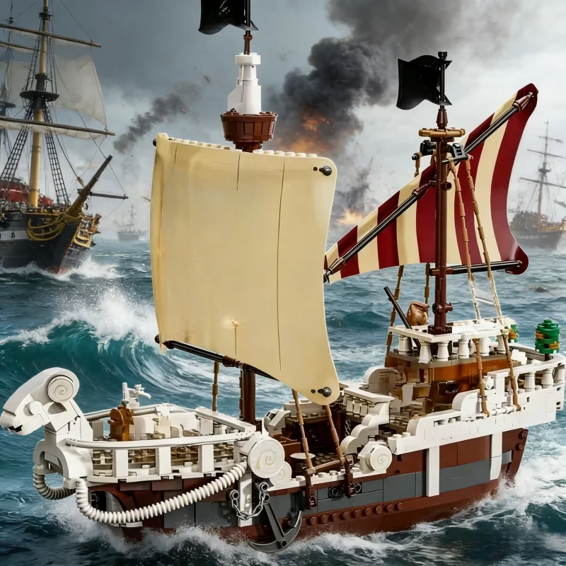 

Новая модель пиратского корабля MOC с головой овцы, 1376 деталей, строительные блоки, украшение для дома, подарок для мальчиков и девочек