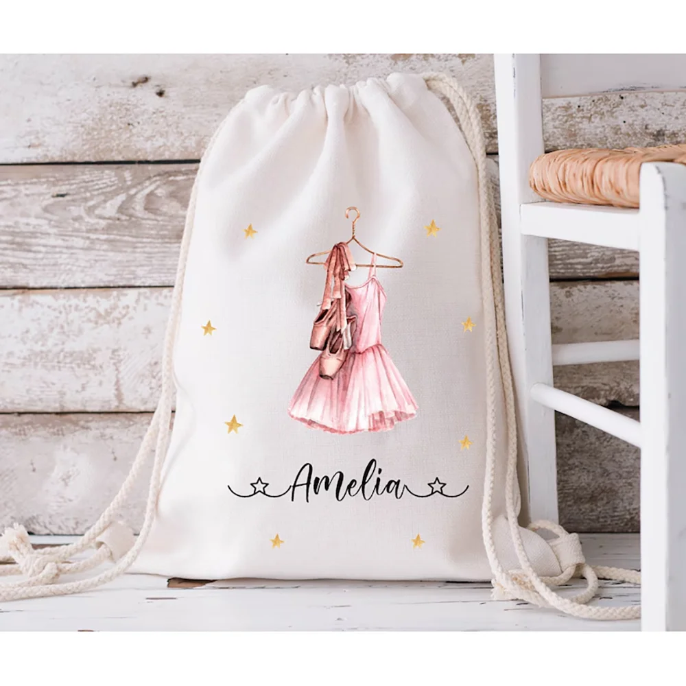 

Personalized Ballet Bag Ballerina Drawstring Cotton Gym Bags Change of Clothes Kindergarten Back To School Girls Tap Dance Bag
