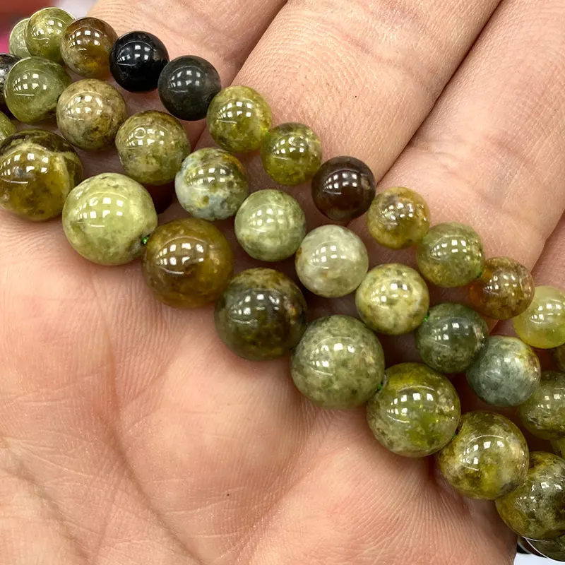 Wholesale Green Garnet Round Natural Gem Stone Beads For Jewelry Making DIY Women\'s Bracelet Necklace Charms 6/8/10MM 15\'\'