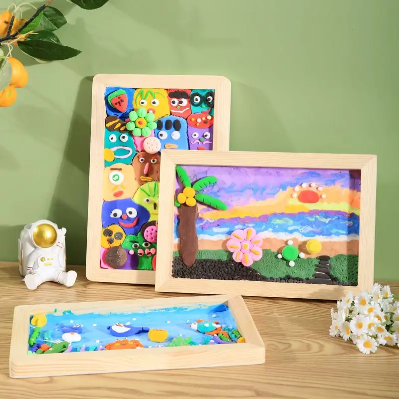 Pine Wood Children's Clay Painting Frame Diy Clay Frame Wood Photo Frame Pulp Painting School Art Class Intellectual Developmet