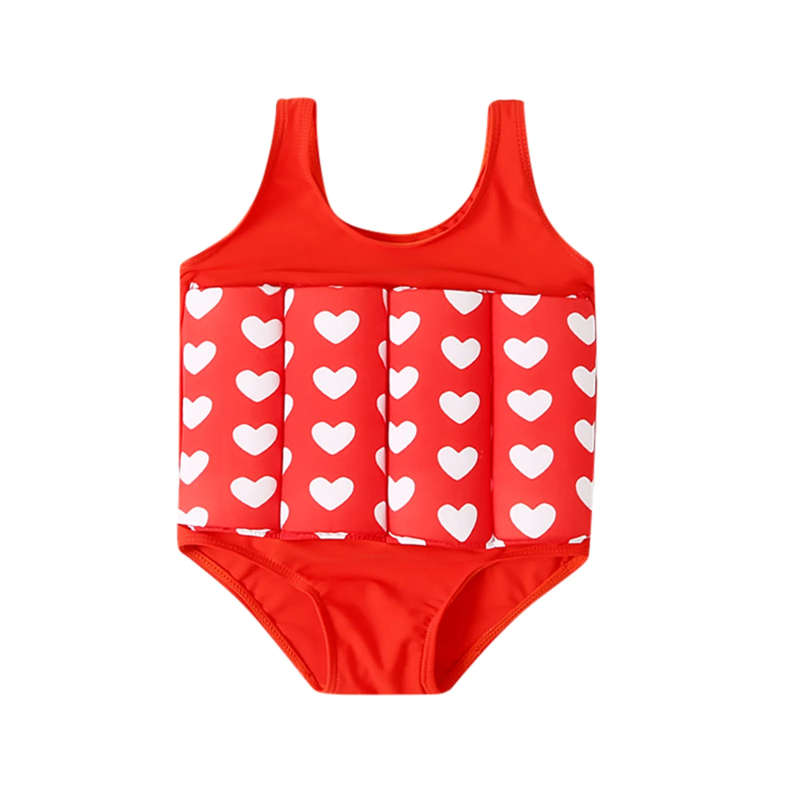 2022 Swimwear Baby Swimsuit Float Suit Toddler Cute Heart Print Swimwear Removable Buoyancy Sticks For Girls Bathing Suit Kids