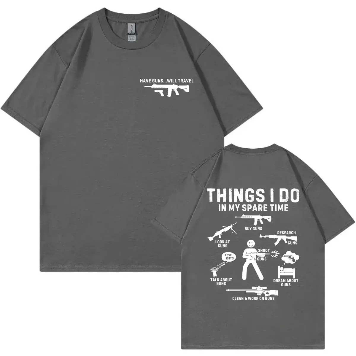 Things I Do in My Spare Time Funny Gun T-shirt High Quality Fashion Short Sleeve T-shirts Unisex Casual Loose Cotton T Shirts