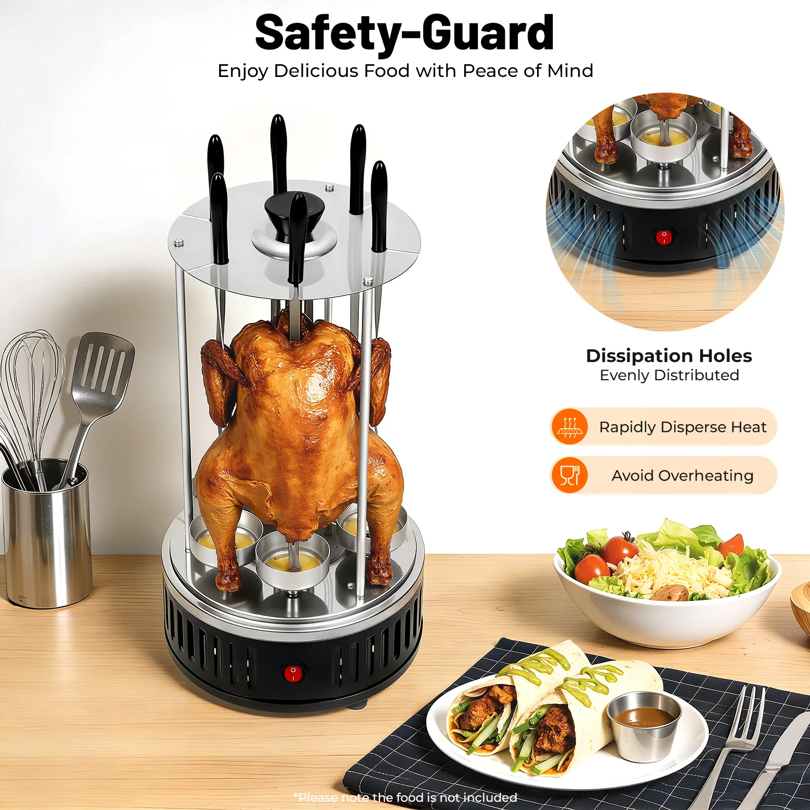 1000W Edelstahl Vertikaler Elektrogrill, Indoor-Grill Vertikaler Drehspieß-Grill, Elektrische Rotierende Grillmaschine für Kebab