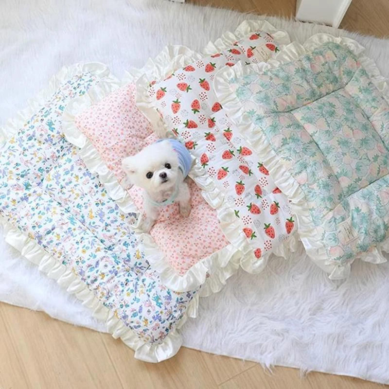 S~XL Pet Soft Mattress Lace Ice Cushion Washable Small Dog Nest Pet Bed Cushion Teddy Cat Cushion Two Sides Mat Cat Bed
