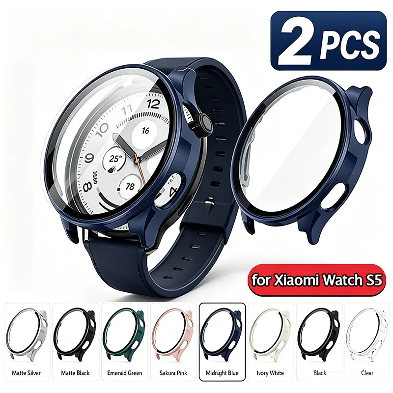 

2Pack Tempered Glass+PC Case for Xiaomi Watch S5 Screen Protector apple watch accessories