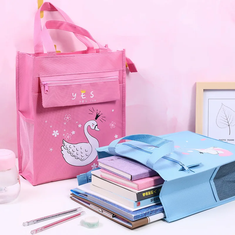 Portable Cute Information Bag Canvas Pencil Bag School Supplies Storage Bag Cartoon Pencil Case Student Bag Kid Handbag File Bag