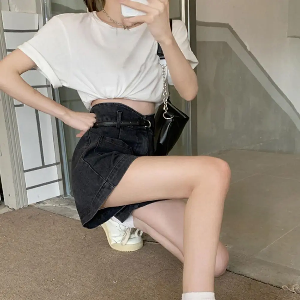 Women Denim Shorts Stylish High Waist Denim Cargo Shorts for Women Stretchy Wide Leg Summer Shorts with Pockets Zipper for A