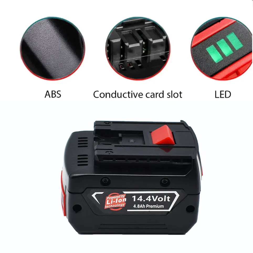 For BOSCH 14.4V 4800mAH Rechargeable Li-ion Battery Cell Pack for BOSCH Cordless Electric Drill Screwdriver BAT607G   BAT614G