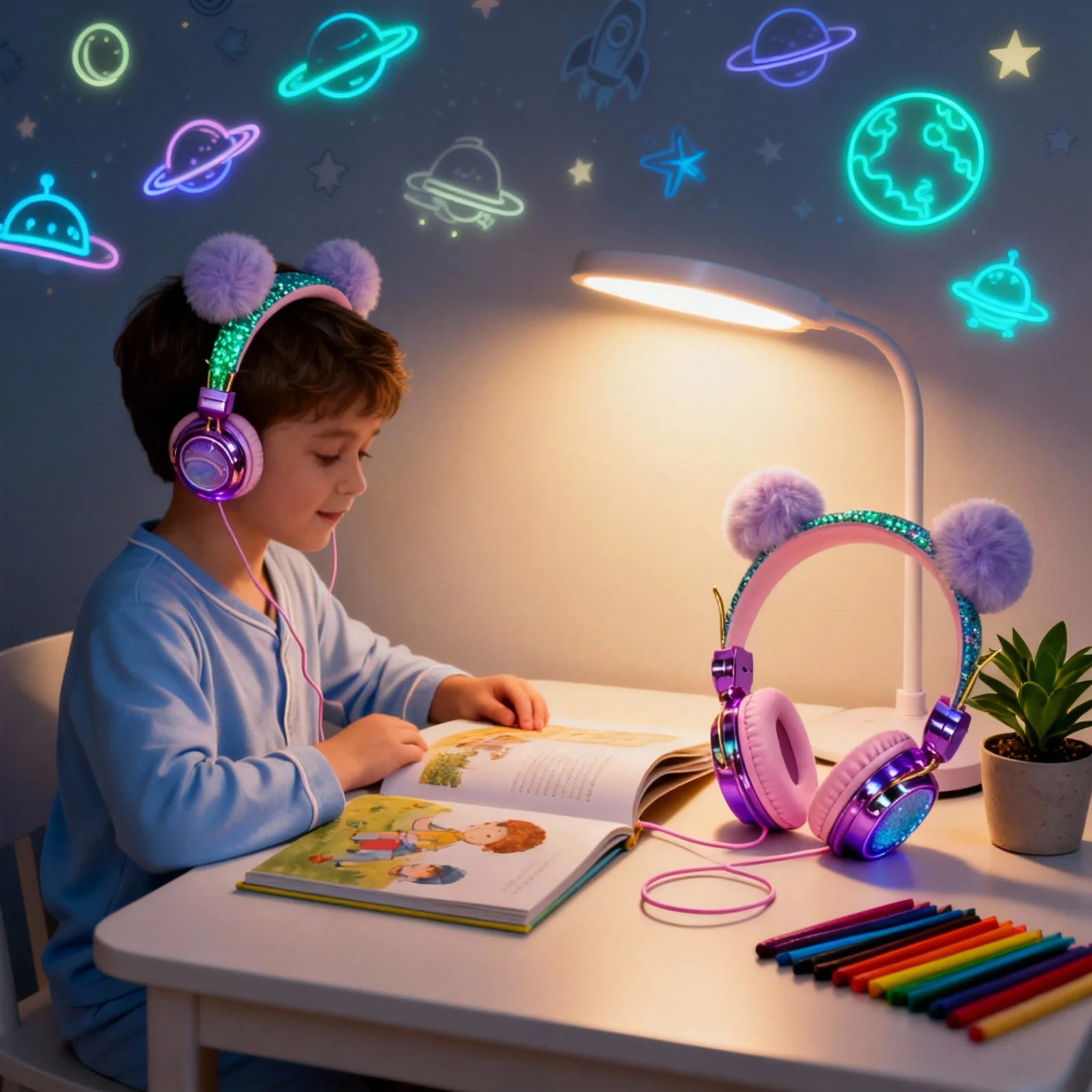 

Cute Furry Over Ear Headphone 3.5Mm Plug Adjustable Head Beam 85Db Volume Control For Travel School Use Headset