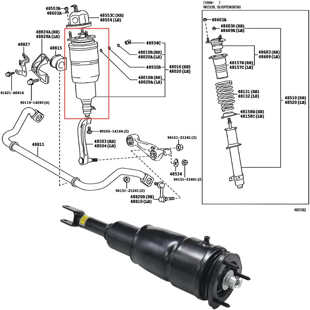 Airsusfat 1x Front Air Suspension Shock Absorber For Lexus LS460 LS460L 2WD RWD 2007-2017,  4802050150 4801050150 Aluminum Shell