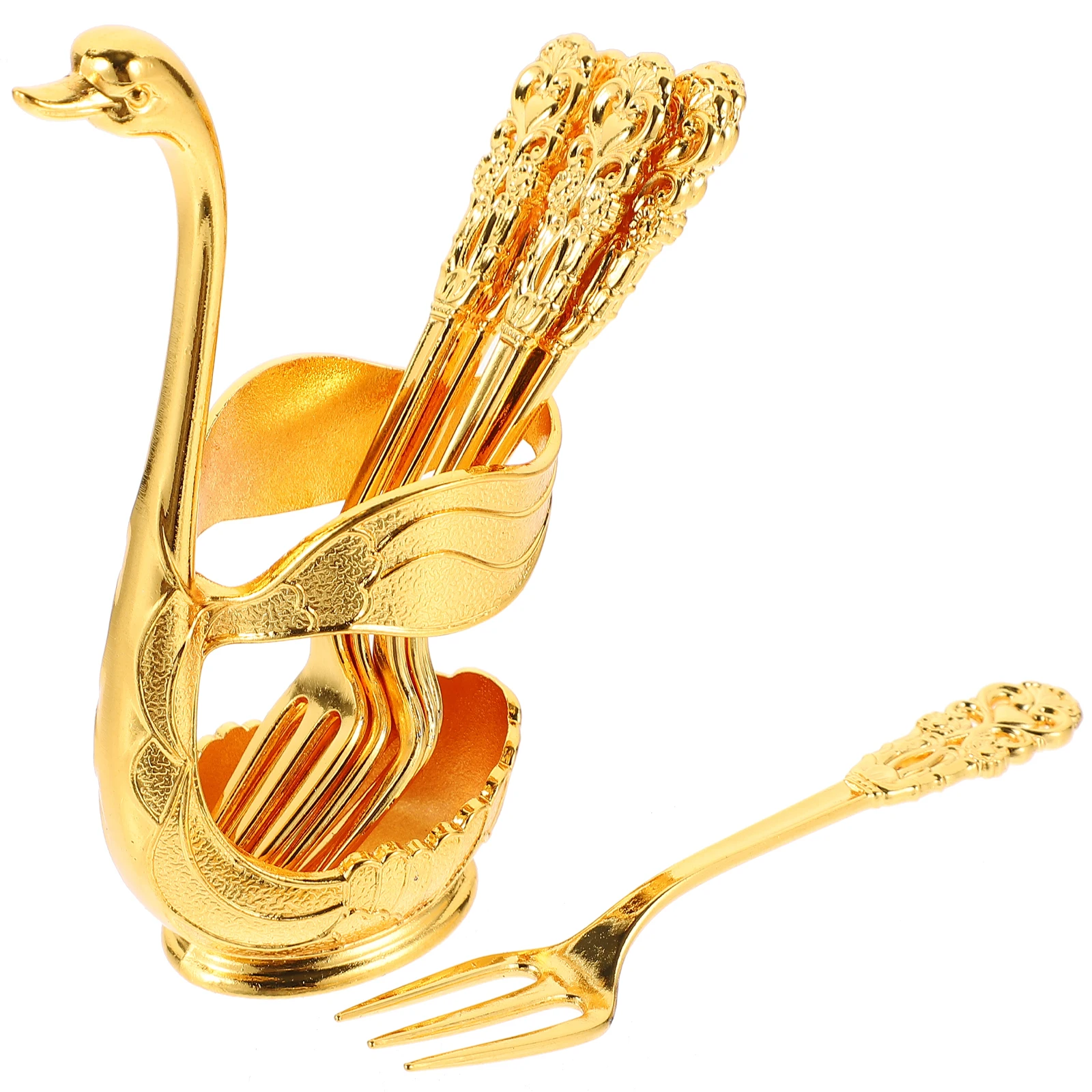 

1 Set Metal Cake Fork Set Swan Shape Dessert Fork Holder Coffee Ice Cream Alloy Forks Kitchen Tableware Storage Rack Fruit Forks