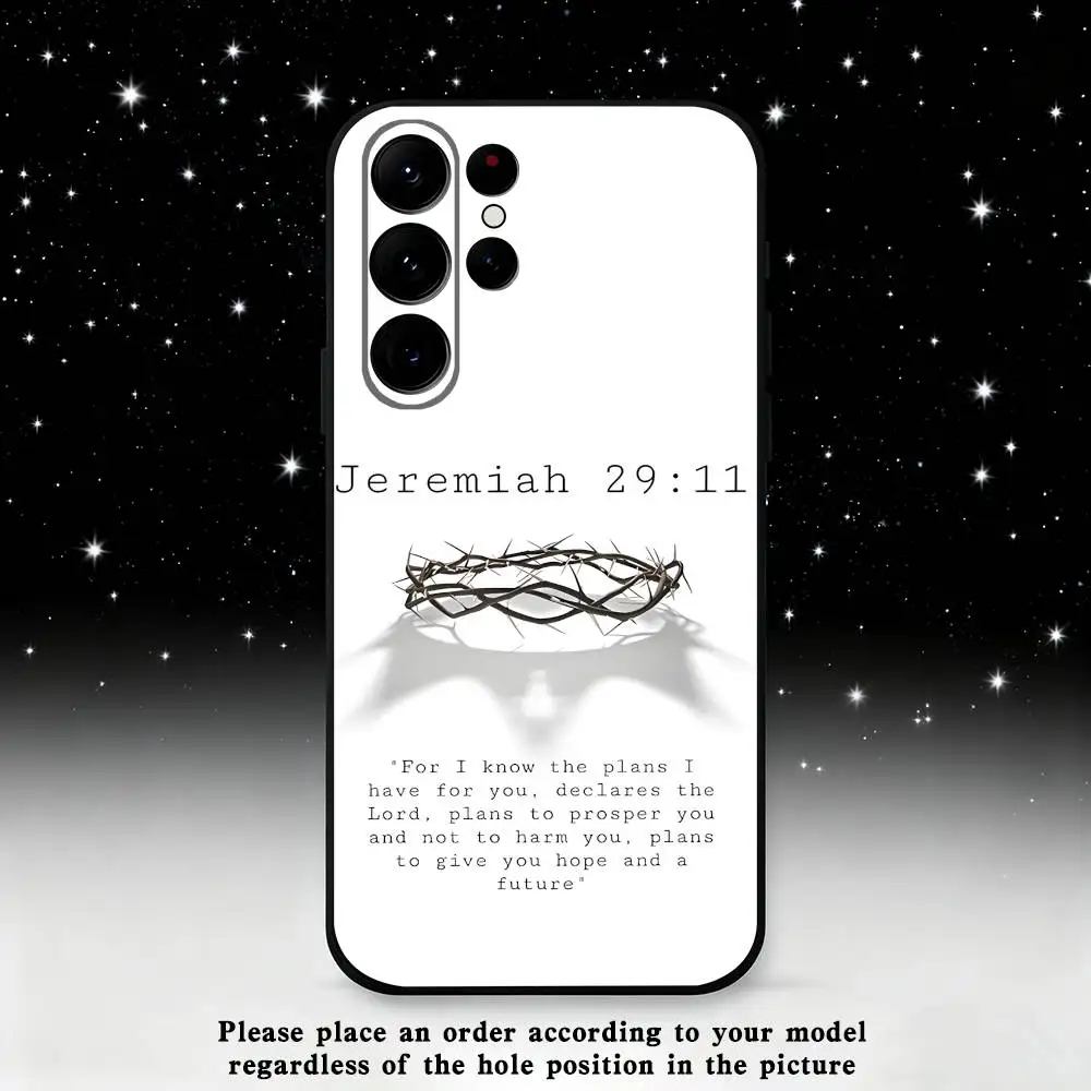 حافظة هاتف مسيحية لآية الكتاب المقدس لهاتف سامسونج S25، S24 Ultra، S20، S30 plus، S22 plus، S23، S30 Ultra 5G غلاف أسود من السيليكون