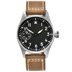 New 42mm Sterile Sapphire Crystal Black And White Blue Green Dial Fit ETA 6497 Manual Winding Men's Watch Leather Strap