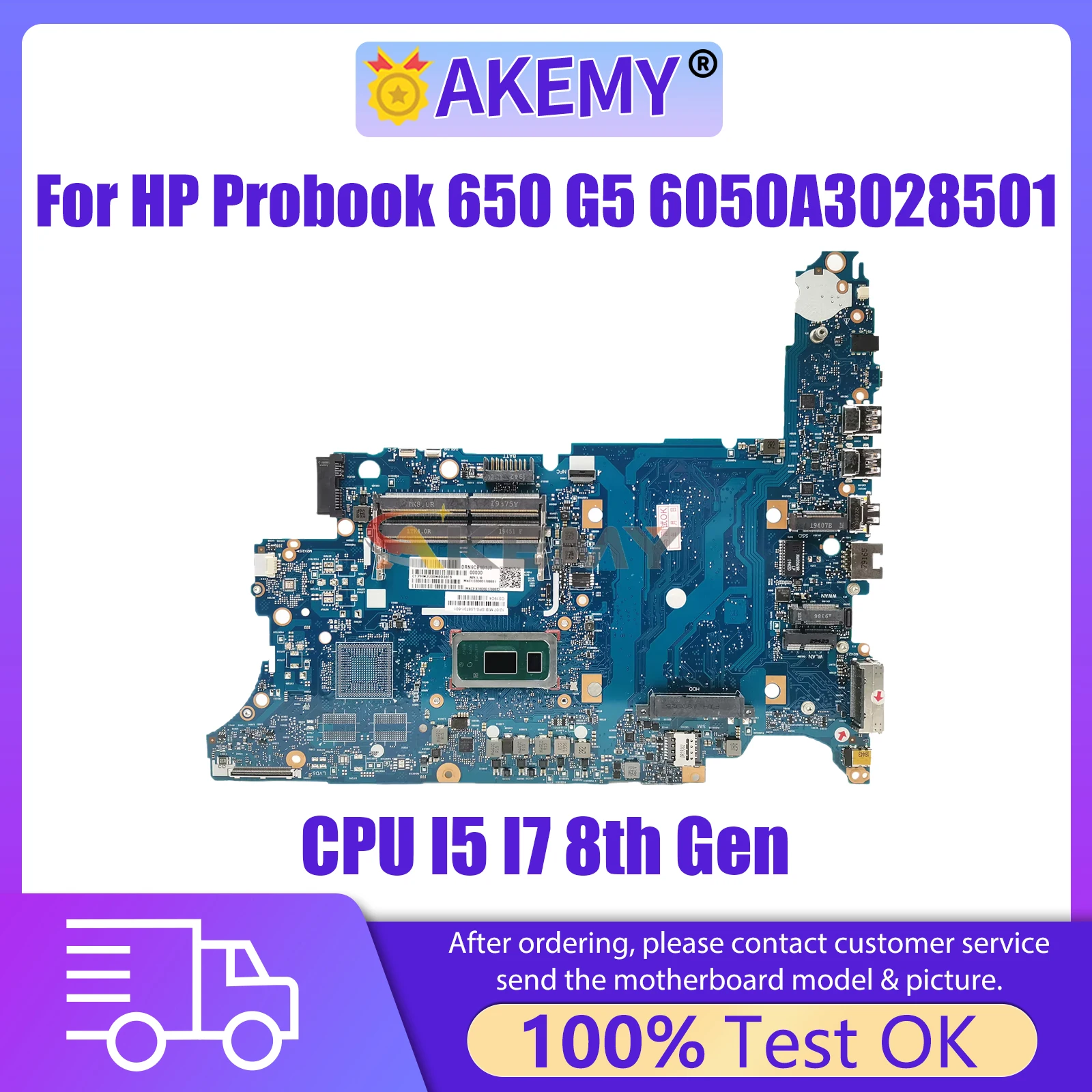 AKEMY 6050A3028501 Laptop Motherboard For HP Probook 650 G5 L58735 L58734-601 L58731-601 Notebook Mainboard CPU I5 I7 8th Gen